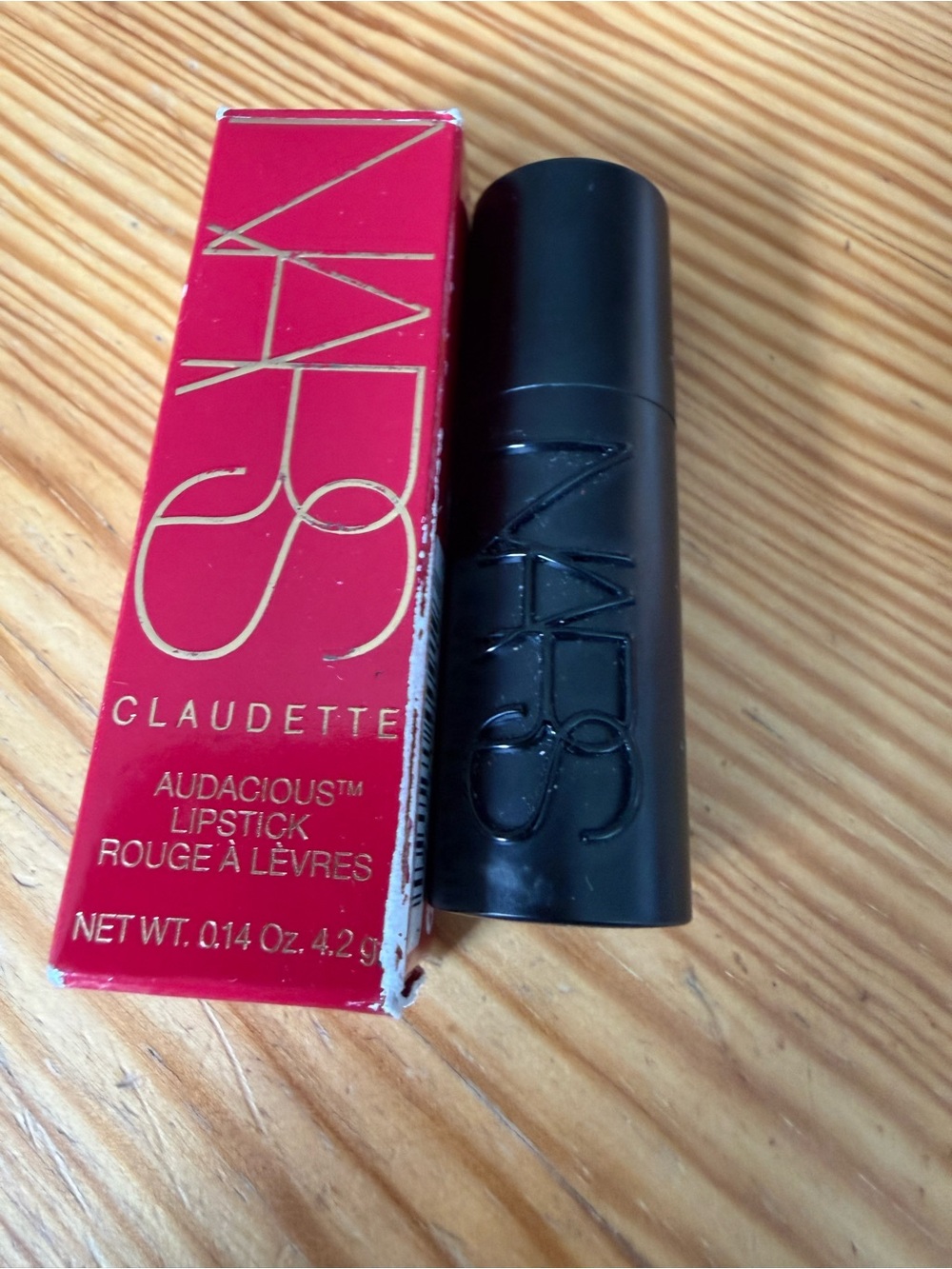 NARS Audacious Lipstick Claudette - Vivid Red & Nars Explicit lipstick in Envy